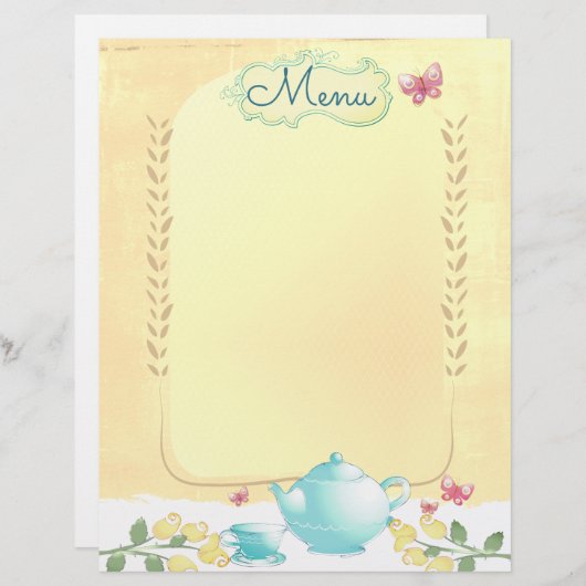 Rozen theepot-shabby chic tea party menu briefhoof (Voorkant / Achterkant)