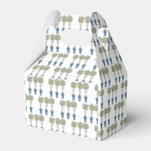 Rozen Topiary Blue en White Ginger Jar Wedding Bedankdoosjes (Voorkant Zijde)