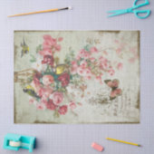 Rozen Traînantes Pink Roses & Birds Decoupage Tissuepapier (Craft)