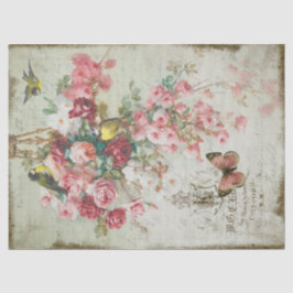 Rozen Traînantes Pink Roses & Birds Decoupage Tissuepapier