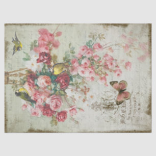 Rozen Traînantes Pink Roses & Birds Decoupage Tissuepapier
