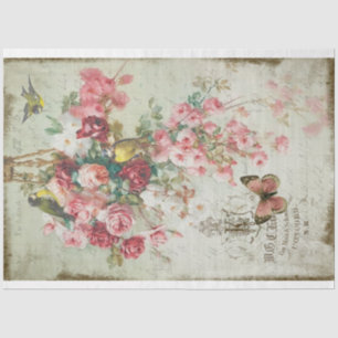 Rozen Traînantes Pink Roses & Birds Decoupage Tissuepapier