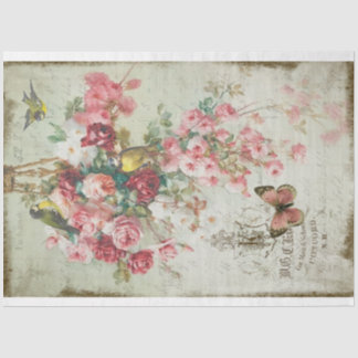 Rozen Traînantes Pink Roses & Birds Decoupage Tissuepapier