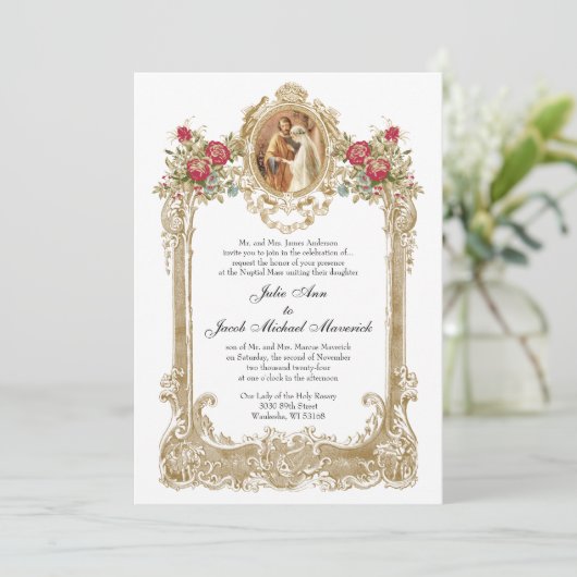  rozen trouwen met Maria en Jozef Kaart (Staand voorkant)