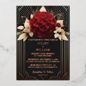 Rozen Tuin Diamond Rood Zwart En Goud Bruiloft Folie Uitnodiging (Voorkant)