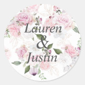 Rozen Tuin Elegante Bloemige Bruiloftsmonogram Ronde Sticker (Voorkant)