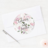 Rozen Tuin Elegante Bloemige Bruiloftsmonogram Ronde Sticker (Envelop)
