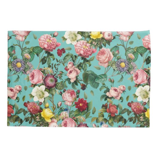 rozen tuin op blauwgroen achtergrond kussensloop (Achterkant)