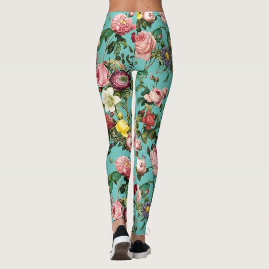  rozen tuin op blauwgroen achtergrond leggings (Achterkant)