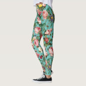 rozen tuin op blauwgroen achtergrond leggings (Links)