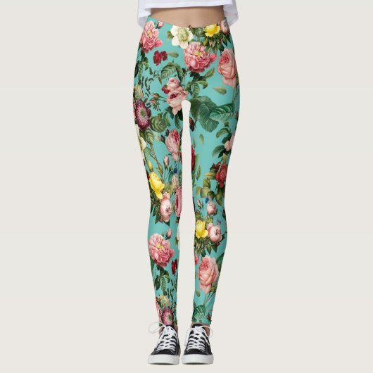 rozen tuin op blauwgroen achtergrond leggings (Voorkant)