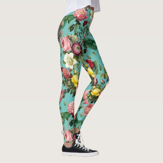  rozen tuin op blauwgroen achtergrond leggings (Rechts)