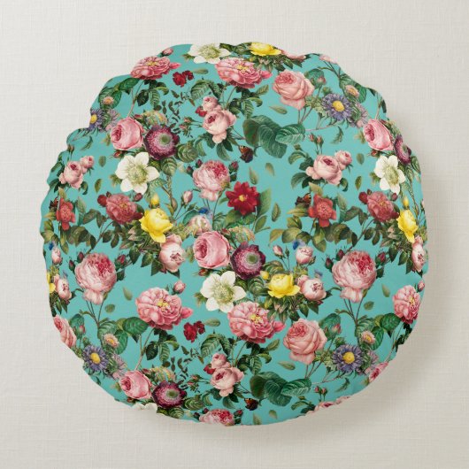 rozen tuin op blauwgroen achtergrond rond kussen (Voorkant)