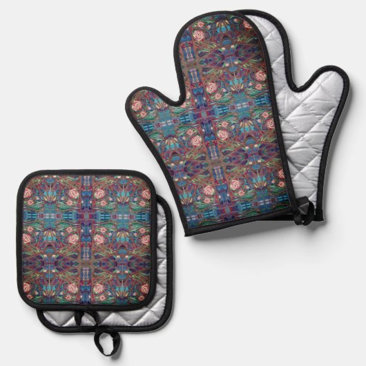 Rozen tuin ovenwant & pannenlap set (Voorkant / Achterkant)