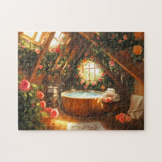 Rozen Tuin Spa Loft Bloemige Jacuzzi Retreat Legpuzzel (Horizontaal)