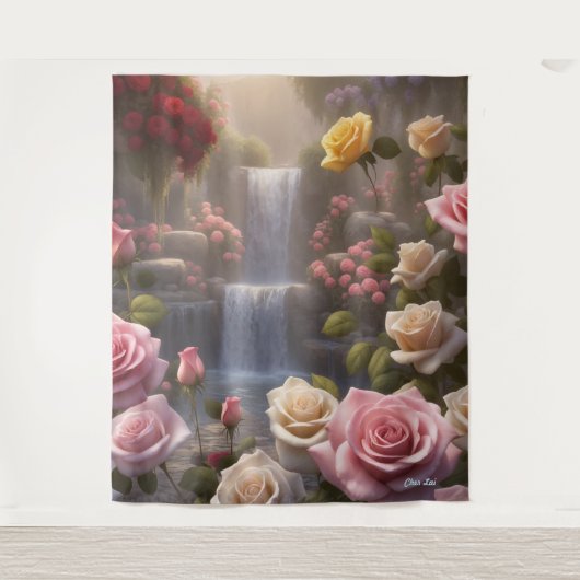 Rozen Tuin Waterval De Floriografie Gepersonalisee Wandkleed (Voorkant)
