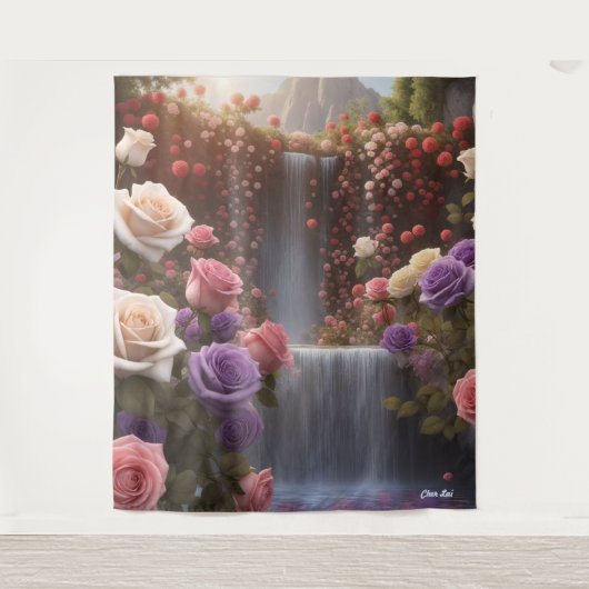 Rozen Tuin Waterval De Floriografie Gepersonalisee Wandkleed (Voorkant)