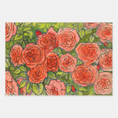 Rozen Tuingbloemen Floral Schets Roze Rood Groen Inpakpapier Vel (Voorkant 3)