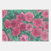 Rozen Tuingbloemen Floral Schets Roze Rood Groen Inpakpapier Vel (Voorkant)