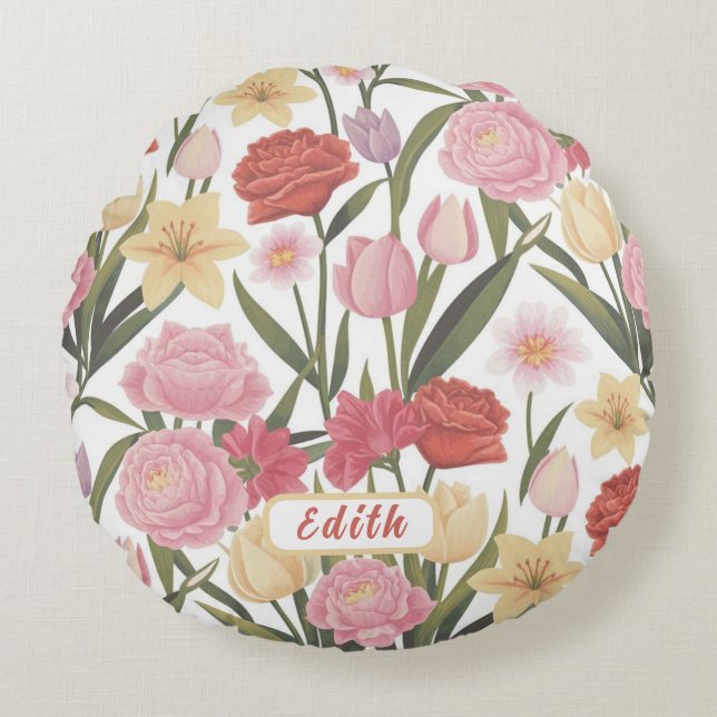 Rozen, tulpen en lelies rond kussen (Voorkant)