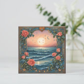 Rozen Twee manen oceaan zeeschelpen Valentijn Feestdagenkaart (Staand voorkant)