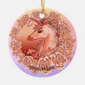 Rozen Unicorn Keramisch Ornament (Voorkant)