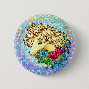 Rozen Unicorn pin Ronde Button 5,7 Cm