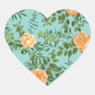 Rozen van Aqua Peach Wedding Floral Hart Sticker