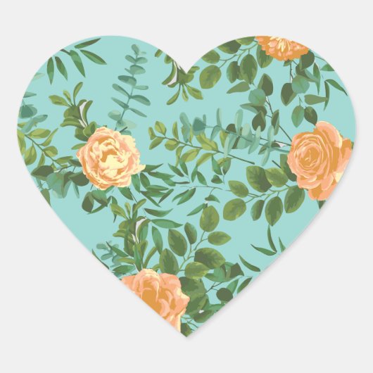Rozen van Aqua Peach Wedding Floral Hart Sticker (Voorkant)