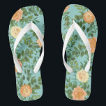 Rozen van Aqua Peach Wedding Floral Teenslippers<br><div class="desc">Mooie Perzische en Aqua Pony's en roos florale bruiloft-uitnodigingen met overvloedige grietheid,  elegant en mooi. De perfecte vintage zoekt een bloemetjesthema of een traditionele witte bruiloft in de lente of de zomer.</div>