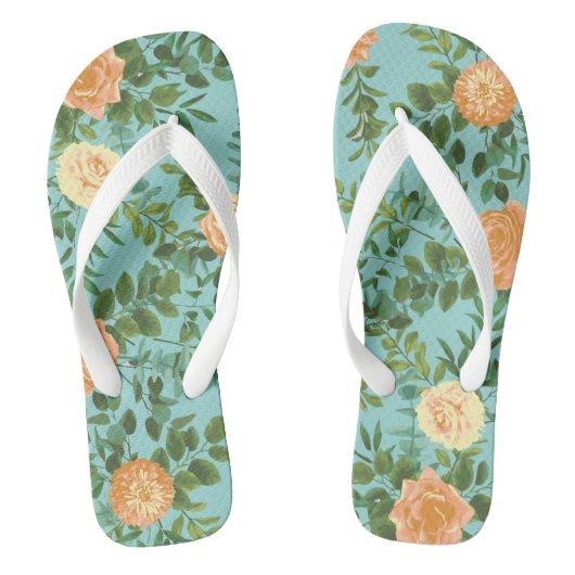 Rozen van Aqua Peach Wedding Floral Teenslippers (Voetbed)