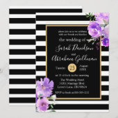 Rozen van Black and White Stripes Flowers Wedding Kaart (Voorkant / Achterkant)