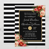 Rozen van Black and White Stripes Flowers Wedding Kaart (Voorkant / Achterkant)