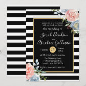 Rozen van Black and White Stripes Flowers Wedding Kaart (Voorkant / Achterkant)