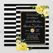 Rozen van Black and White Stripes Flowers Wedding Kaart (Voorkant / Achterkant)