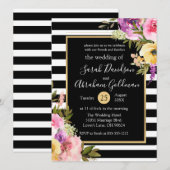 Rozen van Black and White Stripes Flowers Wedding Kaart (Voorkant / Achterkant)