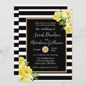 Rozen van Black and White Stripes Flowers Wedding Kaart (Voorkant / Achterkant)