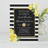 Rozen van Black and White Stripes Flowers Wedding Kaart (Staand voorkant)