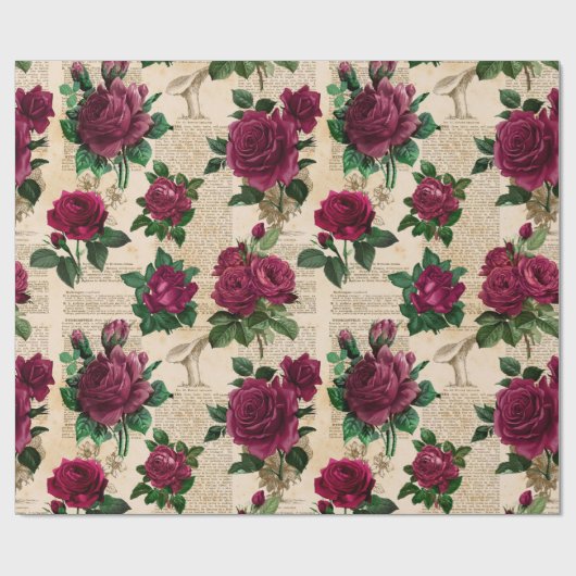 Rozen van Burgandy op  krantenpapier Cadeaupapier (Vlak)