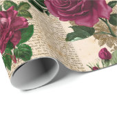 Rozen van Burgandy op  krantenpapier Cadeaupapier (Rol Hoek)