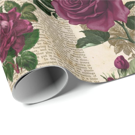 Rozen van Burgandy op  krantenpapier Cadeaupapier (Rol Hoek)