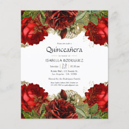  Rozen van Burgundy Red en Gold Quinceañera Flyer