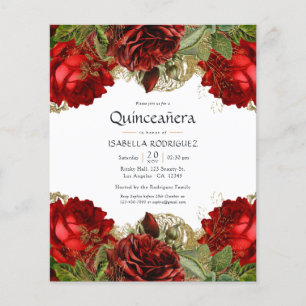  Rozen van Burgundy Red en Gold Quinceañera Flyer