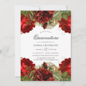  Rozen van Burgundy Red en Gold Quinceañera Kaart (Voorkant)