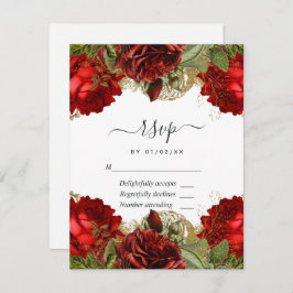  Rozen van Burgundy Red en Gold Quinceañera RSVP Kaartje