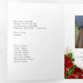 Rozen van Burgundy Red en Gold Quinceañera Tr Drieluik Uitnodiging (Binnenzijde eerst)