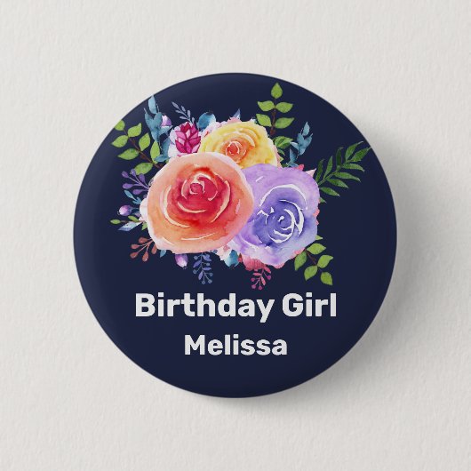 Rozen van de Birthday Girl Waterverf Ronde Button 5,7 Cm (Voorkant)