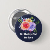 Rozen van de Birthday Girl Waterverf Ronde Button 5,7 Cm (Voorkant /achterkant)