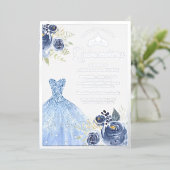 Rozen van de blauwe mousserende garnaal Quinceaner Folie Uitnodiging (Staand Voorkant)