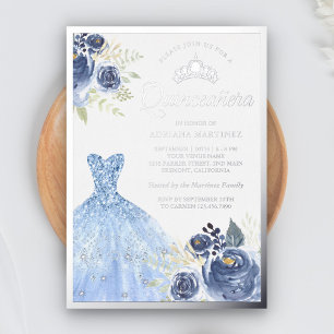 Rozen van de blauwe mousserende garnaal Quinceaner Folie Uitnodiging